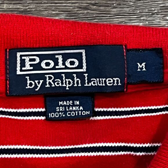 Vintage Polo Ralph Lauren Red and White Classic Fit Striped Polo Shirt - Medium - Picture 4 of 5